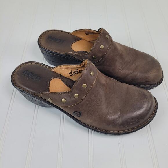 Born Womens 8 Naomi Leather Mule Clogs Brown T Moro W81755 Comfort GUC - Picture 1 of 9